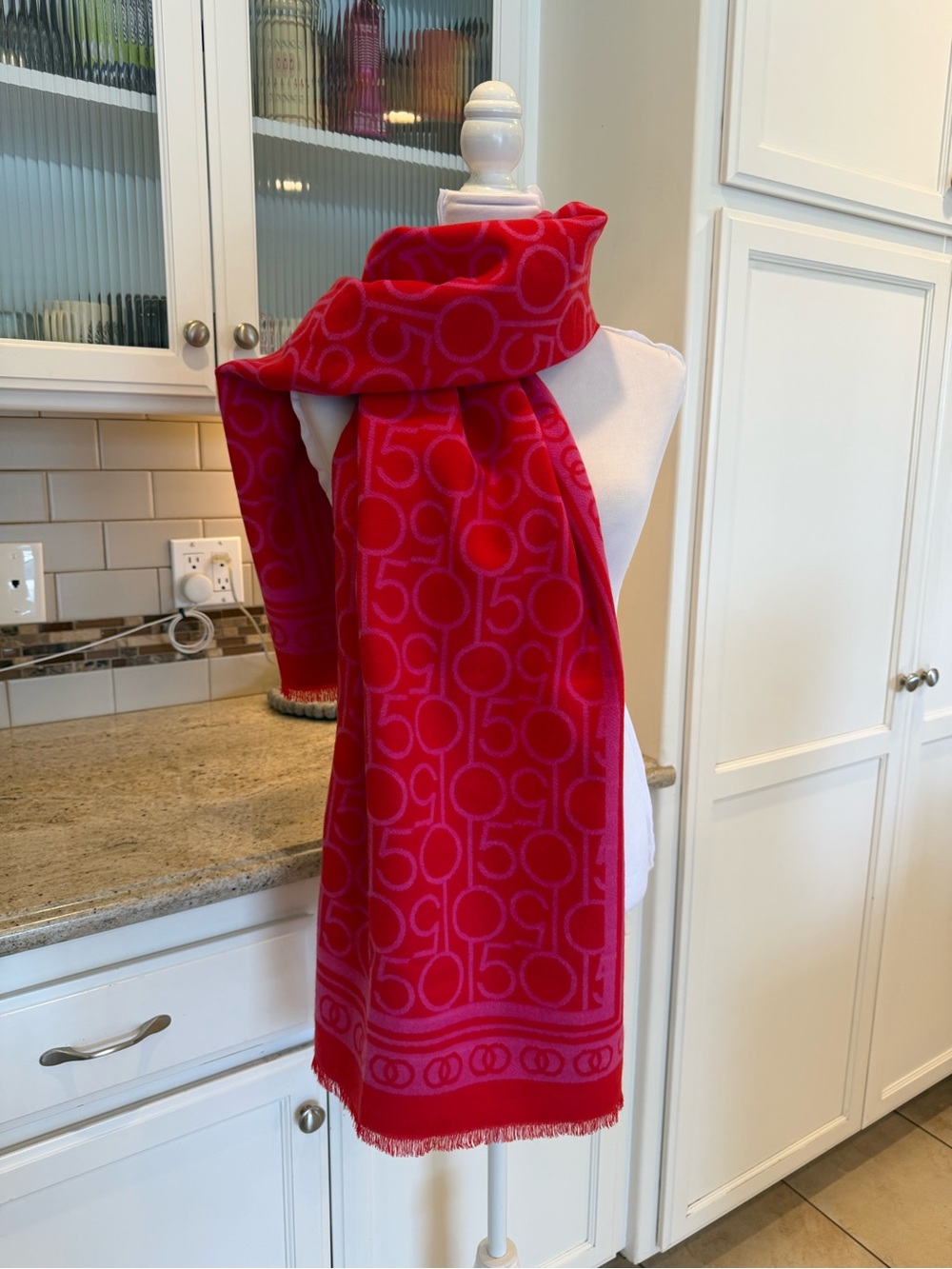 Bloomingdale's Pink & Red Patterned Scarf 150th Logo